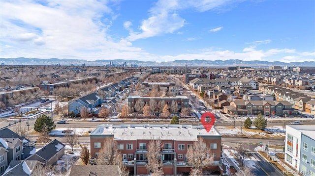 bird's eye view with a mountain view