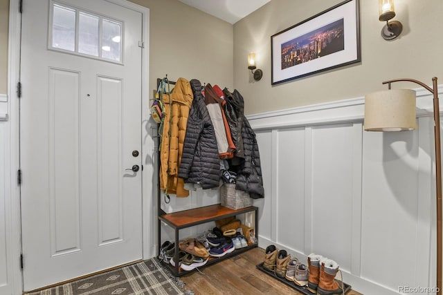 mudroom with hardwood / wood-style flooring