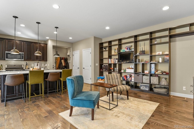 living area featuring dark hardwood / wood-style floors and sink