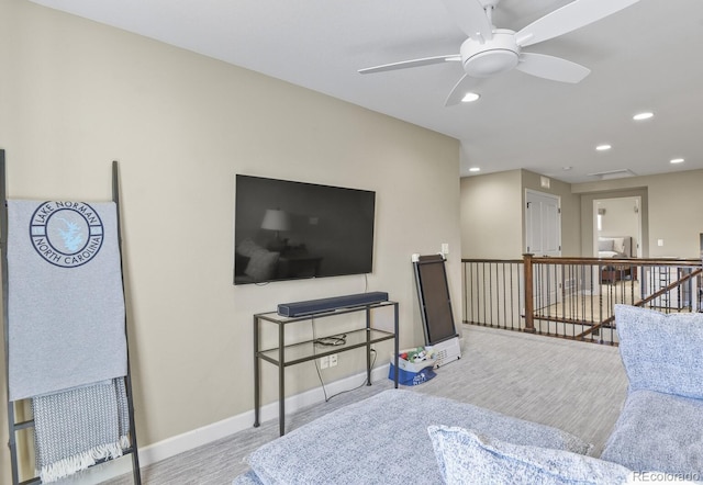 living room with ceiling fan