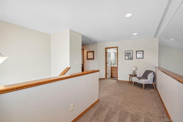 641 Denali Ct, Windsor, CO 80550 - hall with an upstairs landing, light carpet, recessed lighting, and baseboards