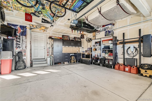 garage with a garage door opener