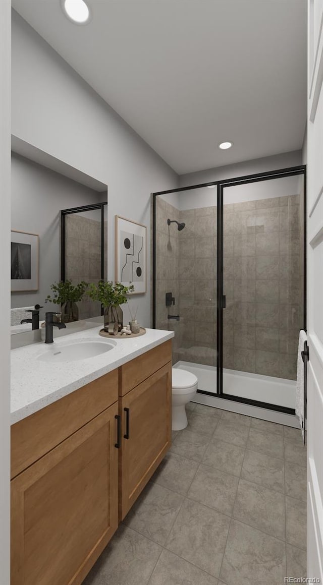 17055 W 92nd Loop, Arvada, CO 80007 - full bath featuring a shower stall, toilet, vanity, and recessed lighting