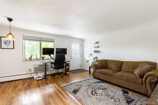 529 N Washington St Unit 304, Denver, CO 80203 - living room featuring ornamental molding, hardwood / wood-style floors, and an office area