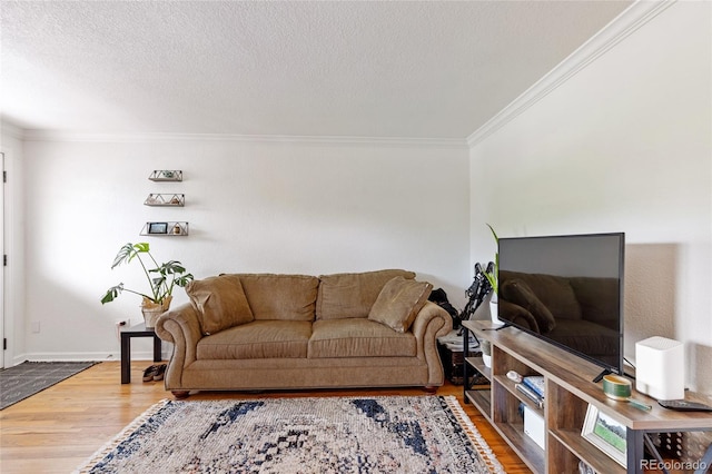 529 N Washington St Unit 304, Denver, CO 80203 - living room featuring ornamental molding, wood finished floors, baseboards, and a textured ceiling