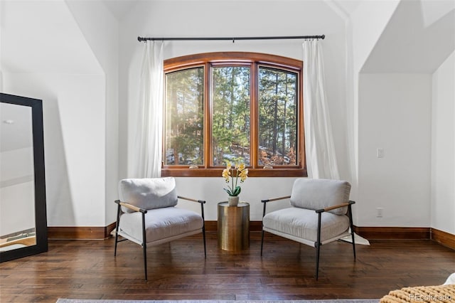 sitting room with dark hardwood / wood-style floors