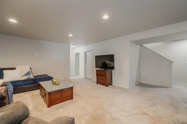 living room with light carpet