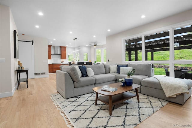 10 Summit Ash, Littleton, CO 80127 - living room with light wood-type flooring, ceiling fan, and recessed lighting