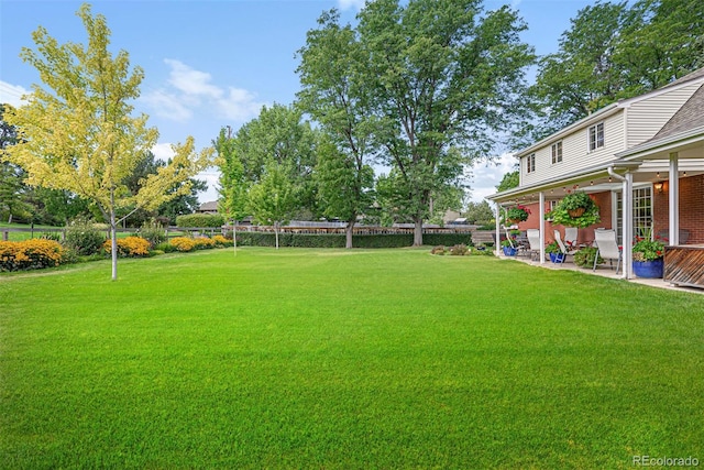 view of yard with a patio and fence