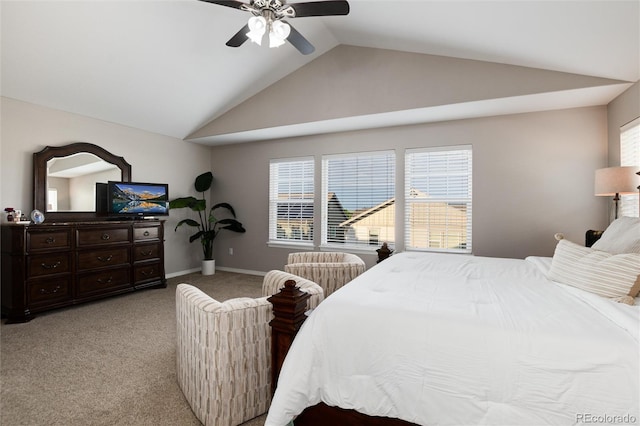 6236 S Millbrook Way, Aurora, CO 80016 - bedroom featuring lofted ceiling, light colored carpet, and ceiling fan