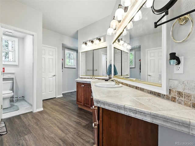 full bathroom with vanity, wood finished floors, and plenty of natural light