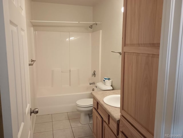 full bathroom with vanity, tile patterned floors, bathing tub / shower combination, and toilet