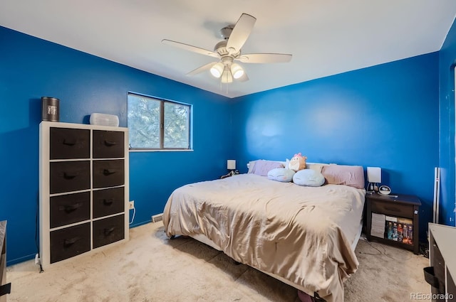 bedroom featuring carpet flooring and ceiling fan