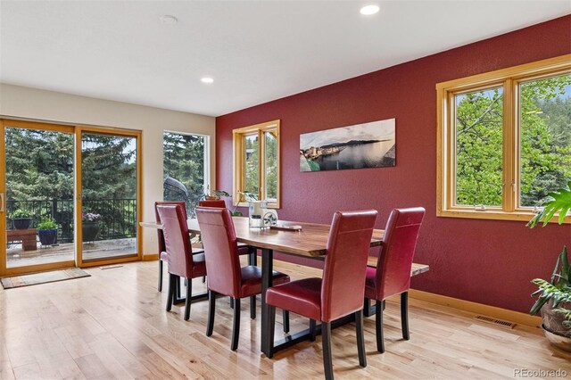 4230 S Meadow Brook Ln, Evergreen, CO 80439 - dining room with plenty of natural light, light wood-style flooring, recessed lighting, and baseboards