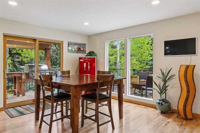 4230 S Meadow Brook Ln, Evergreen, CO 80439 - dining room with recessed lighting and light wood-type flooring