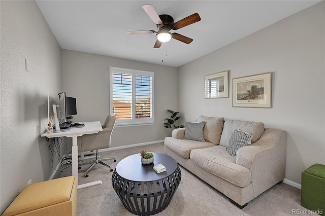 interior space with ceiling fan