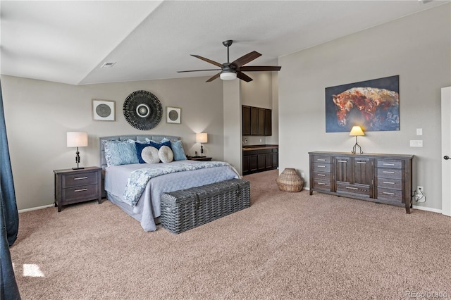 1852 E Sea Drift Dr, Windsor, CO 80550 - carpeted bedroom with vaulted ceiling and a ceiling fan