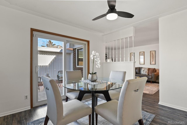 295 E Amherst Ave, Englewood, CO 80113 - dining room with baseboards, wood finished floors, and a ceiling fan