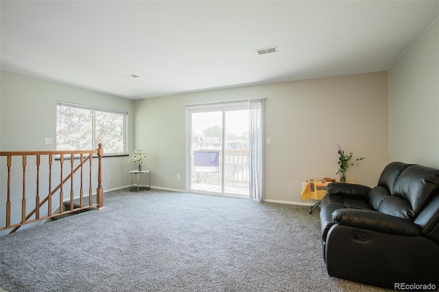 living room with carpet and a healthy amount of sunlight