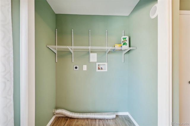 laundry room featuring hookup for a washing machine, hookup for an electric dryer, and wood-type flooring