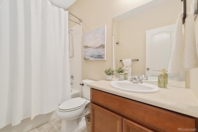 25811 E Archer Ave, Aurora, CO 80018 - full bathroom with shower / tub combo with curtain, toilet, vanity, and tile patterned flooring