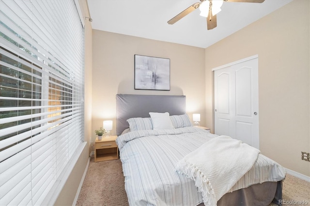 25811 E Archer Ave, Aurora, CO 80018 - bedroom featuring carpet flooring, baseboards, a closet, and a ceiling fan