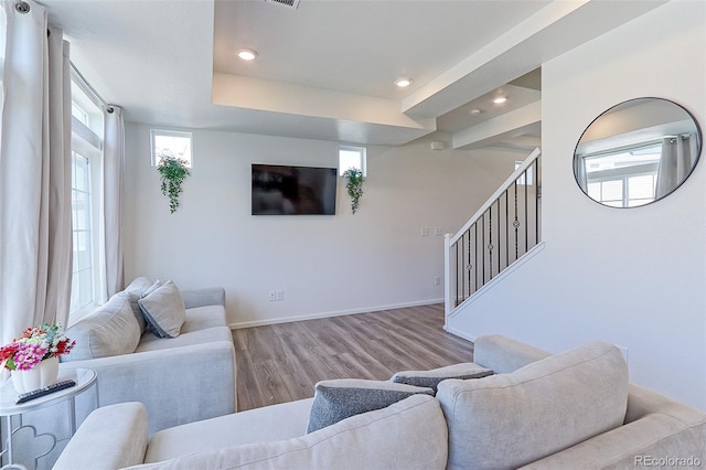 living room with light hardwood / wood-style floors