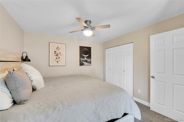 3561 W 131st Ave, Broomfield, CO 80020 - bedroom featuring a closet, carpet floors, a ceiling fan, and baseboards