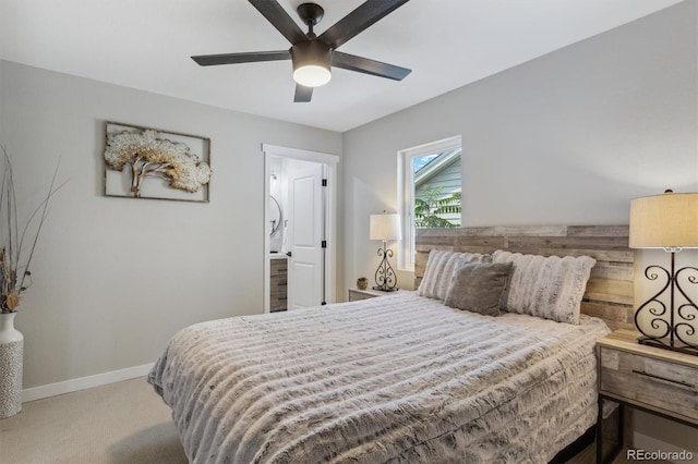 bedroom featuring ceiling fan and carpet floors