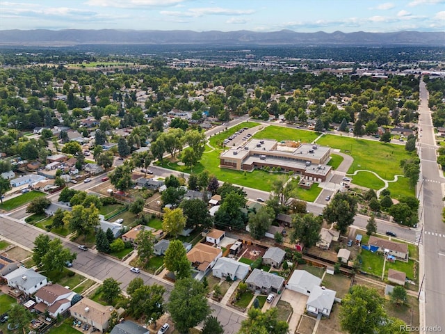 drone / aerial view featuring a mountain view