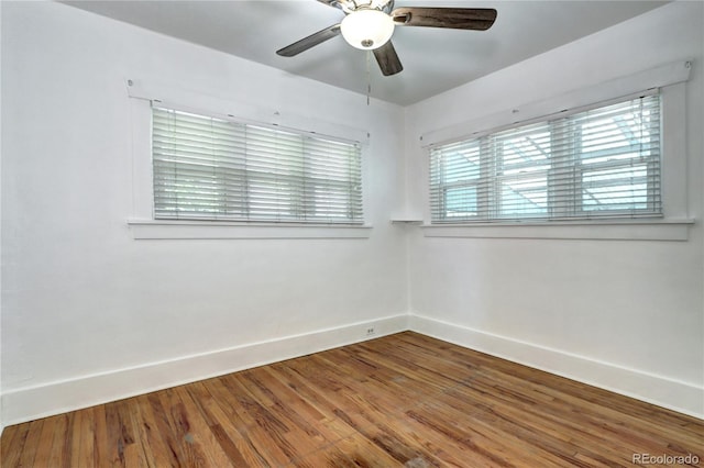 3336 N Saint Paul St, Denver, CO 80205 - empty room featuring baseboards, wood finished floors, and ceiling fan