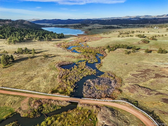 224 Lakeview Forest Hts, Florissant, CO 80816 - aerial view of property and surrounding area with a water and mountain view