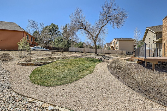 view of yard with a residential view and fence