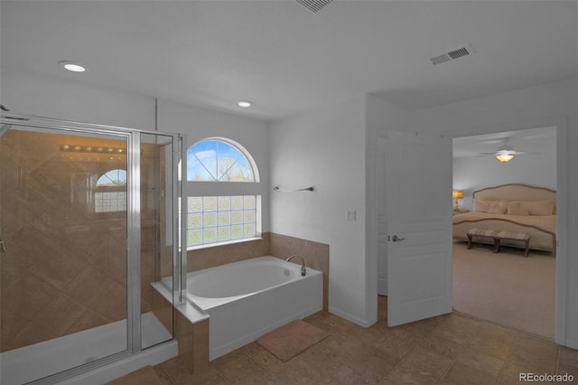 21229 E 50th Ave, Denver, CO 80249 - bathroom with a garden tub, visible vents, a stall shower, and recessed lighting