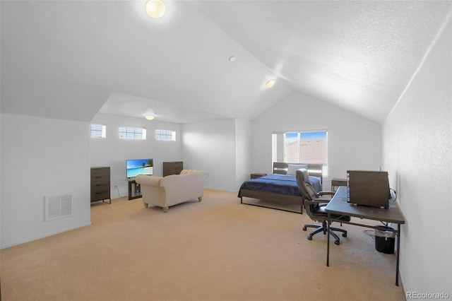 21229 E 50th Ave, Denver, CO 80249 - carpeted bedroom with multiple windows, visible vents, and lofted ceiling