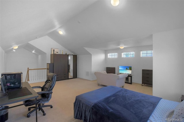 21229 E 50th Ave, Denver, CO 80249 - bedroom featuring vaulted ceiling and light colored carpet