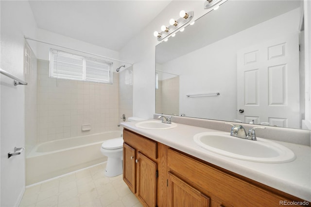 4064 S Himalaya Way, Aurora, CO 80013 - bathroom with shower / bathtub combination, double vanity, and tile patterned floors