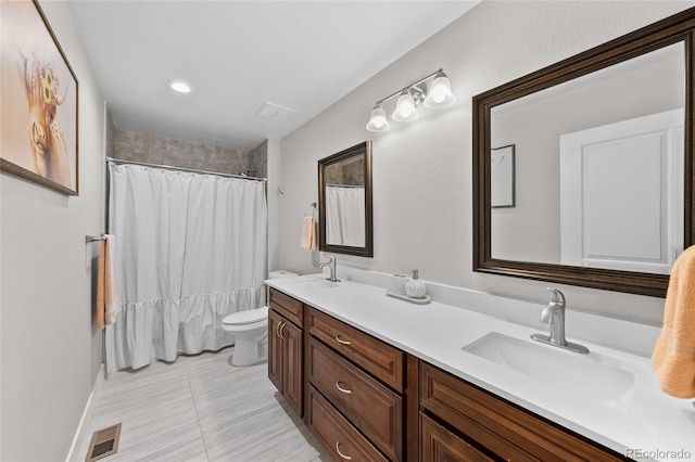 12214 Stone Timber Ct, Parker, CO 80134 - bathroom with double vanity, a shower with curtain, and tile patterned flooring