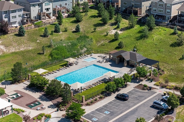 12214 Stone Timber Ct, Parker, CO 80134 - aerial perspective of suburban area featuring a pool area