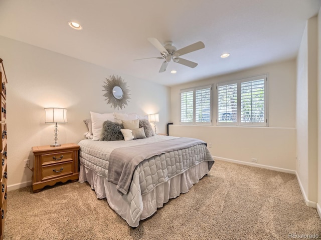 10050 Eagle Valley Way, Highlands Ranch, CO 80129 - bedroom with light carpet, recessed lighting, and ceiling fan