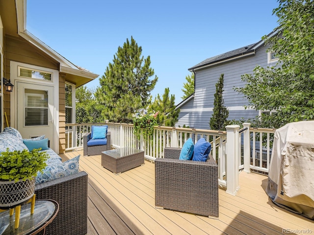 10050 Eagle Valley Way, Highlands Ranch, CO 80129 - wooden terrace featuring outdoor lounge area and area for grilling
