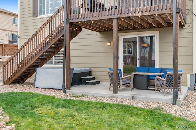 view of patio featuring a wooden deck and an outdoor hangout area