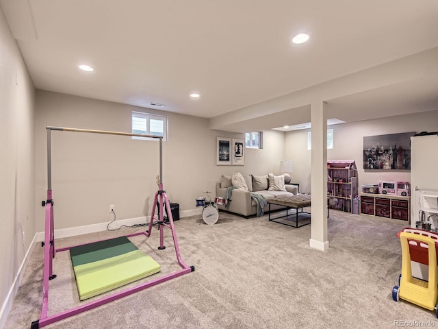 4196 S Reading Way, Denver, CO 80237 - exercise area featuring carpet flooring, recessed lighting, and baseboards