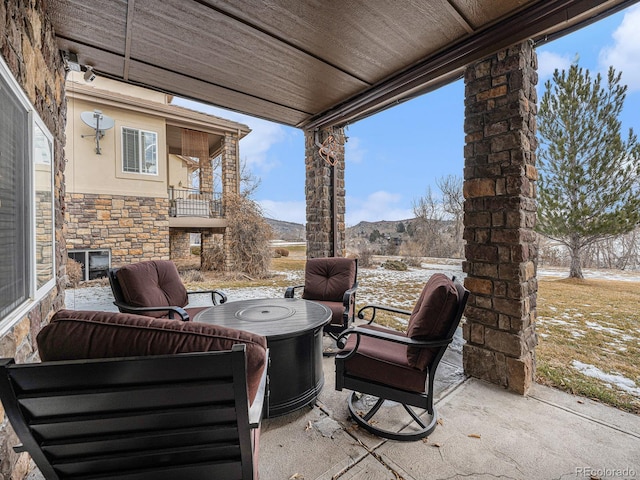 view of patio featuring a mountain view