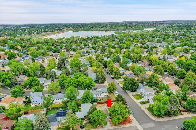 4848 S Pitkin Way, Aurora, CO 80015 - aerial perspective of suburban area featuring a nearby body of water