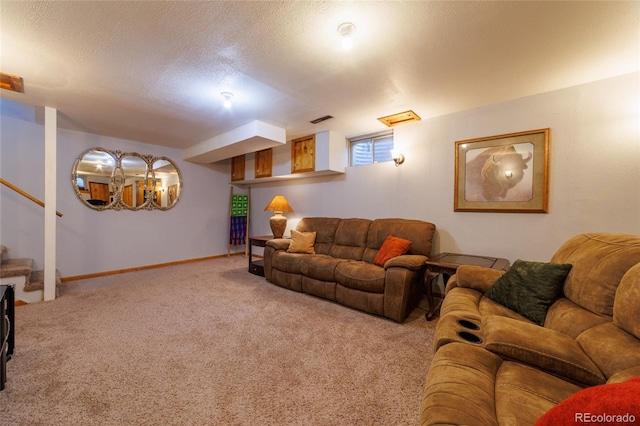14347 E 134th Ave, Brighton, CO 80601 - carpeted living area featuring stairway and baseboards