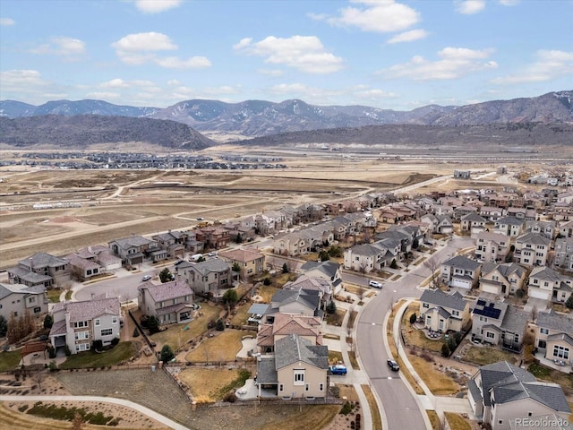 bird's eye view featuring a residential view and a mountain view