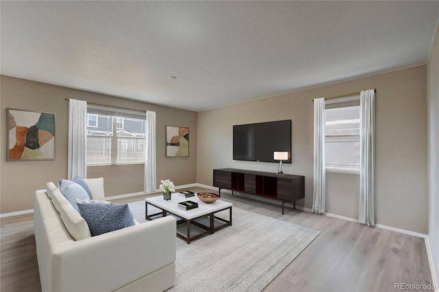 living area featuring wood finished floors and baseboards