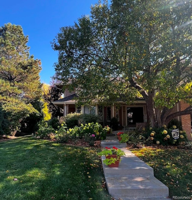 view of property hidden behind natural elements with a front lawn