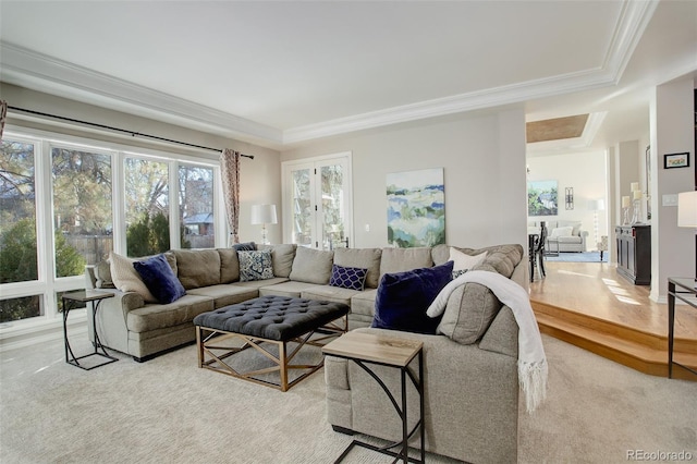 living room featuring ornamental molding